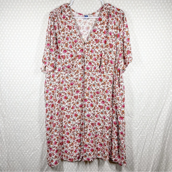 Old Navy Pink Floral Button Front Crepe Short Sleeve Dress - Picture 1 of 6
